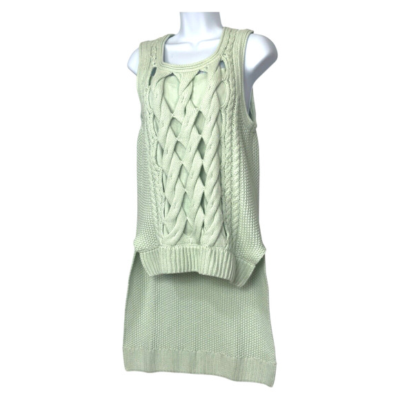 Asymmetric Cable Knit Tank Sweater Women M Seafoam Green Coastal Chunky Cozy Y2k - Picture 10 of 13